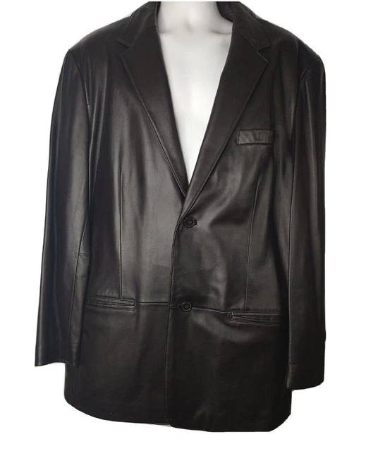 Men's Vintage City Jones of New York Supple Black Leather Jacket 46L