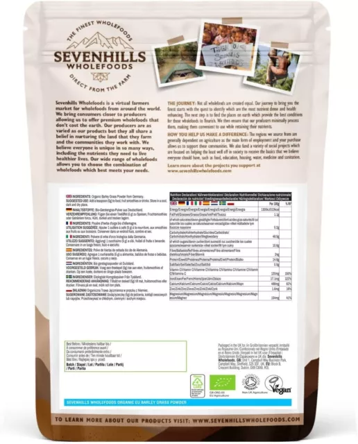 Polvo de hierba de cebada europea orgánica Sevenhills Wholefoods 500 g 3