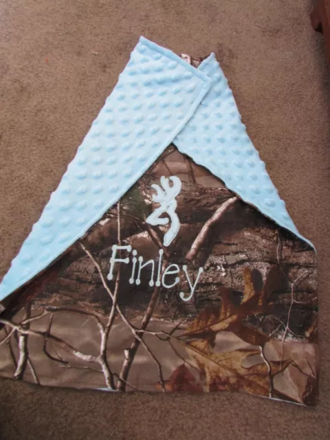 Personalized Camo Camouflage Hunting Blanket Newborn Infant 36 x 40 Deerhead