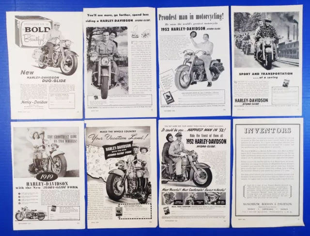 1949-51 HARLEY-DAVIDSON Duo-Glide & Hydra-Glide Tele-Glide Motorcycle Ads