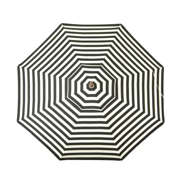 9 ft Italian Stripes Black and White Classic Wood Outdoor Patio Umbrella