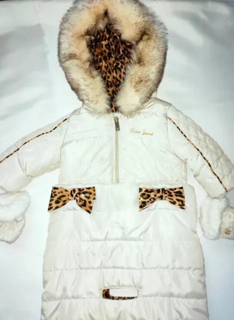 Baby Girls Age 0-3 Hooded Jacket With Cosy Toes River Island Stone Animal Print