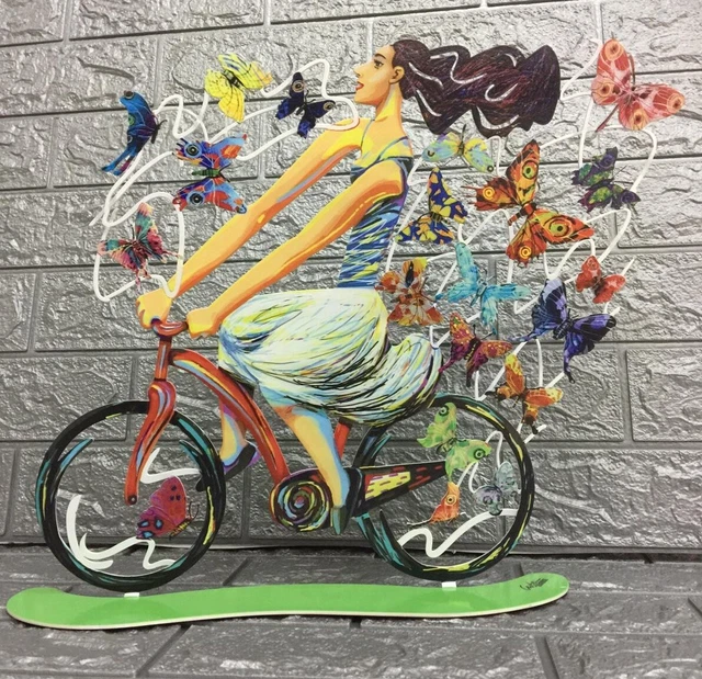 David Gerstein Art Rider In Euphoria Escultura Moderna de Metal Dama y Mariposas