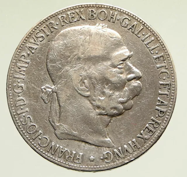 1900 AUSTRIA w KING FRANZ JOSEPH I Eagle OLD ANTIQUE Silver 5 Corona Coin i95230