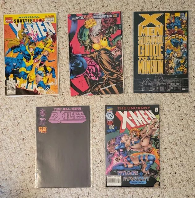 Marvel X-Men Comics Shattershot 1992 Anniv Issue Oct Exiles Uncanny Jan Lot of 5