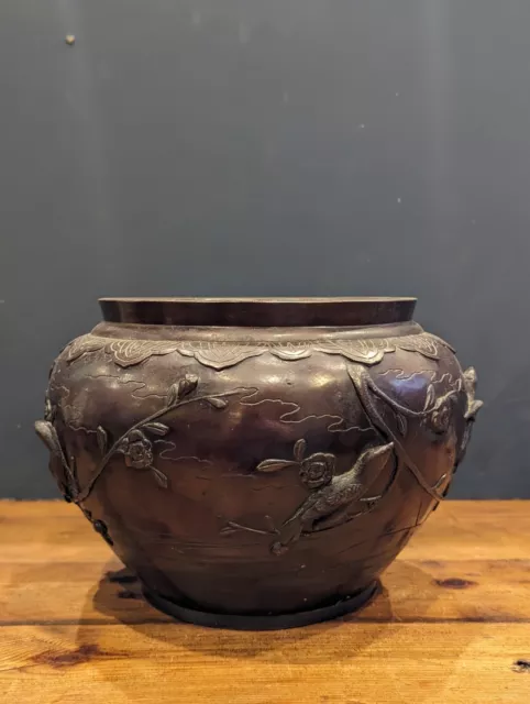 Antique Japanese  Meiji Large Oriental Bronze Jardinière Planter Bowl