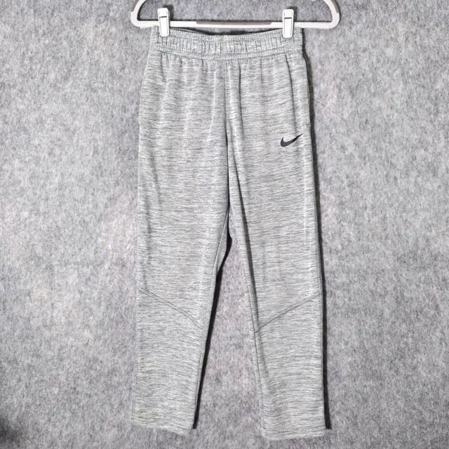 Nike Boy Sweatpants Large Therma Heather Gray Elastic Waist Pockets Tapered Logo