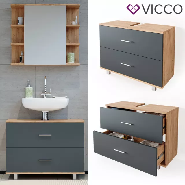 VICCO meuble sous-vasque ILIAS Goldkraft Anthracite - meuble bas avec tiroir