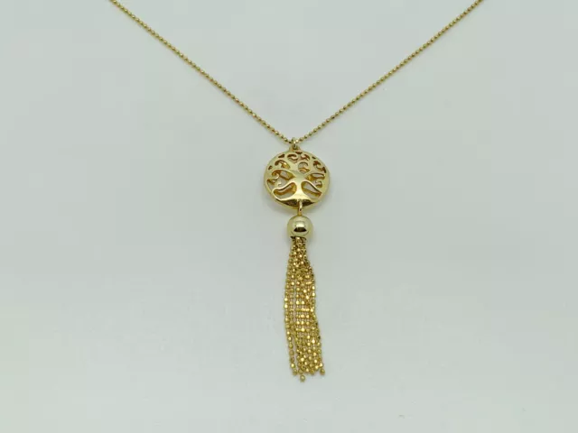 Modern Gold on Sterling Silver Pierced Disc & Tassel Drop Pendant Necklace 18"