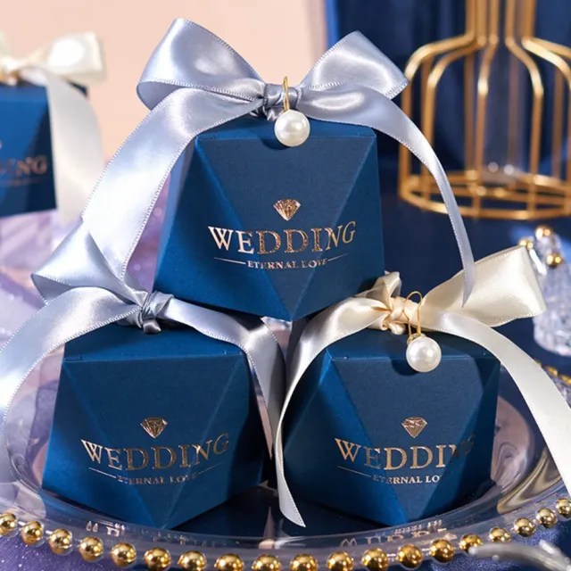 10/50Pcs Navy Blue Diamond Pearl Wedding Party Favour Candy/Sweet Gift Boxes