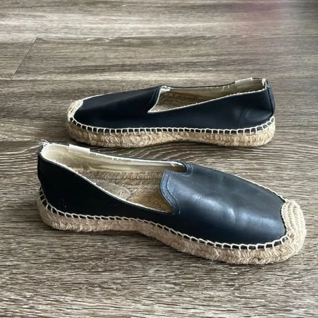 Soludos The Seville Smoking Slipper Platform Shoes Espadrille Leather Black 7