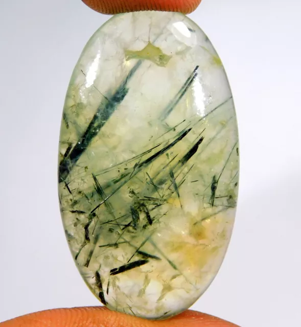 66.Ct Natural Green Prehnite Rutile Quartz Oval Cabochon Macrame Gemstone Oz=355