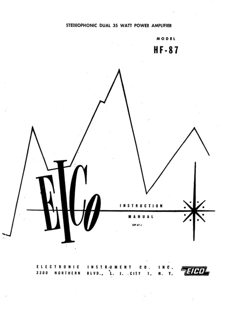 Watt Amplifier Owner Operator Manual Eico HF-87 Stereophonic Dual 35 + Schematic