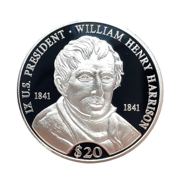2000 LIBERIA IX President William Henry Harrison 20gr .999 Silver Proof $20 Coin