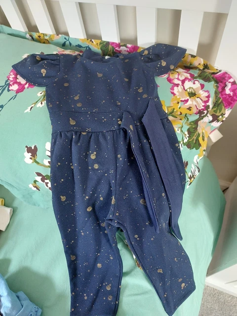 baby girl jumpsuit 9-12 months, By Fearne Cotton - navy w/ gold sparkle