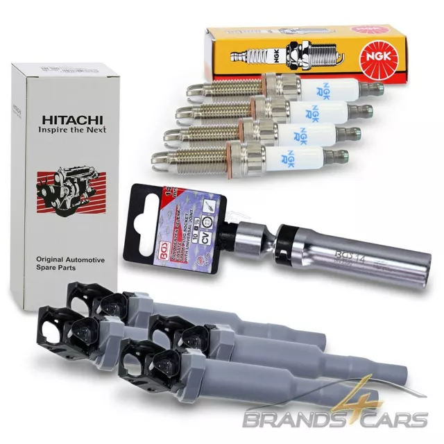 4x HITACHI ZÜNDSPULE+4x NGK ZÜNDKERZE+1x ZÜNDKERZEN-NUSS FÜR BMW 1-ER 3-ER E90