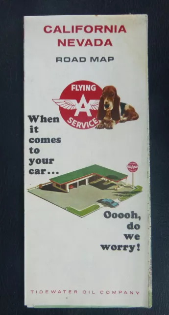 1965 California Nevada  road map   Flying A  oil  gas Tidewater