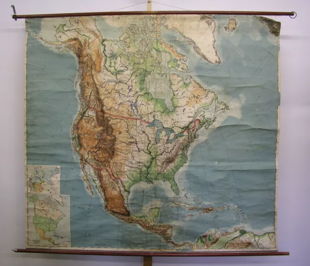 Schulwandkarte Nordamerika USA Kanada Mexiko North America 201x184 vor 1914 map