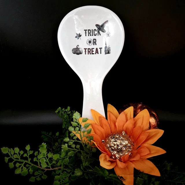 "Halloween TRUCO O TRATO Sombrero de Bruja Melamina Cuchara Descanso Gótico Cocina 5"x10"