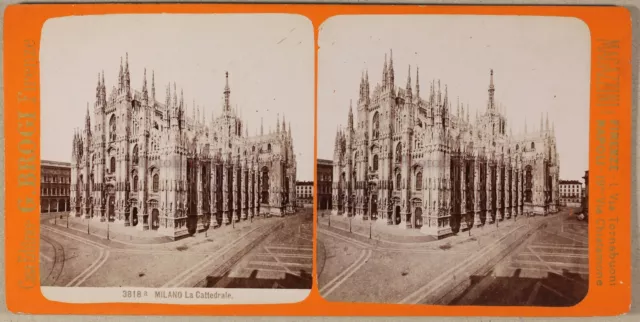 Brogi Mailand Kathedrale Fassade Foto Stereo PL55L2n3 Vintage Albumin c1880