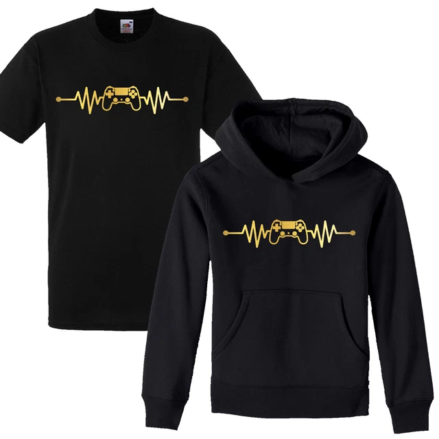 Kid PS4 HeartBeat Pulse T Shirt/Hoody Xbox Gamer Hoodie T Shirt Gift Winter Gold