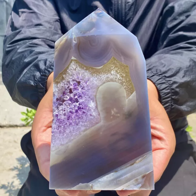 490G Natural Agate Amethyst Geode Crystal Quartz Specimen Healing