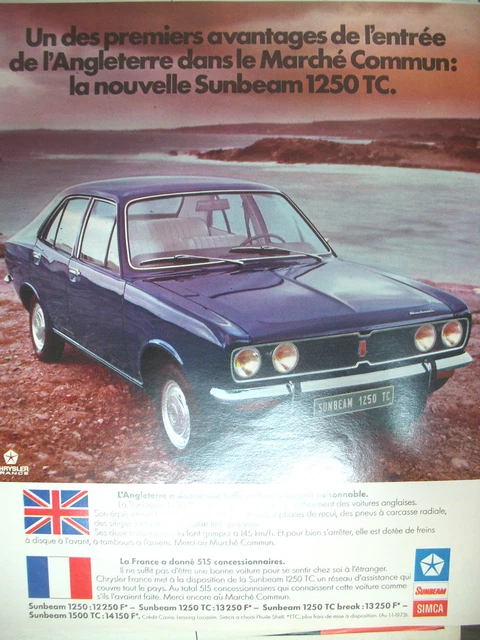Publicite De Presse Sunbeam 1250 Tc Automobile French Ad 1973
