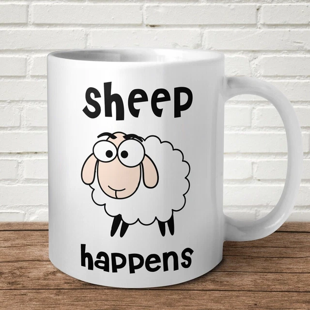 Sheep Happens Mug Funny Offensive Rude Present Punny Life Sucks Birthday