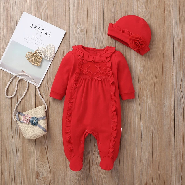 Newborn Baby Girls Ruffle Footie Romper Jumpsuit Bodysuit Hat Clothes Outfit Set 10