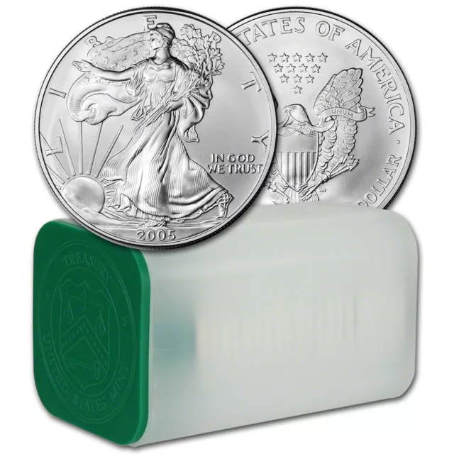 2005 American Silver Eagle 1 oz $1 - 1 Roll - Twenty 20 BU Coins in Mint Tube