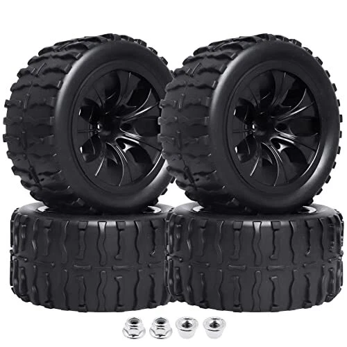 4PCS 12mm Hub RC Wheels and Tires with Foam Inserts for 1:10 Off Road Monster