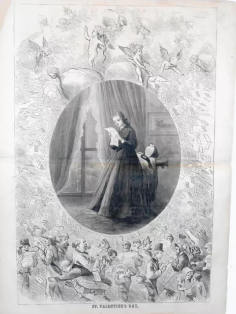 Harper's Weekly Double Page Engravings Civil War St. Valentine's Day 1865