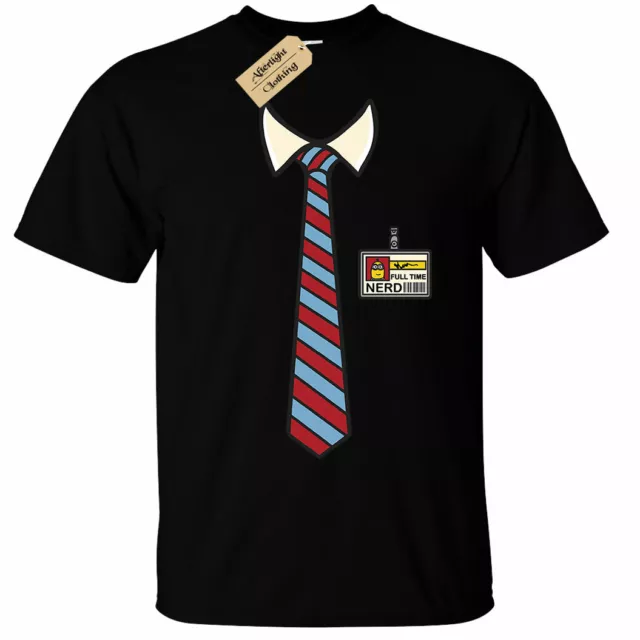 Full Time Nerd T-Shirt Divertente da Uomo Cravatta Colletto Geek Uniforme Regalo