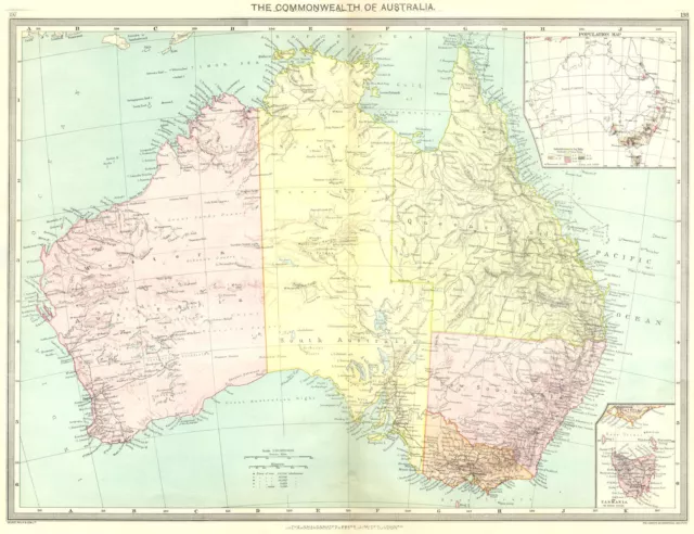 AUSTRALIA. Commonwealth of; maps population map; Tasmania 1907 old antique