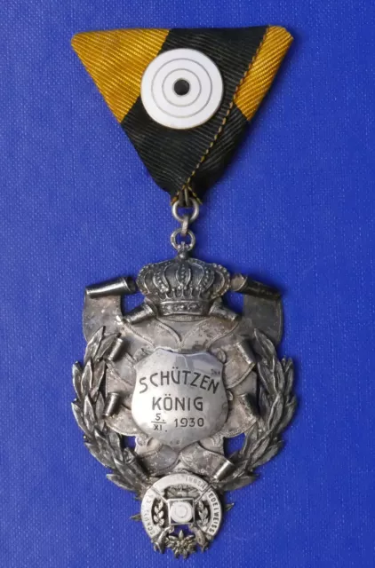 1930 Schützenkönig "Simmeringer Edelweiss" Emaill. Silbermedaille Krone Am Band