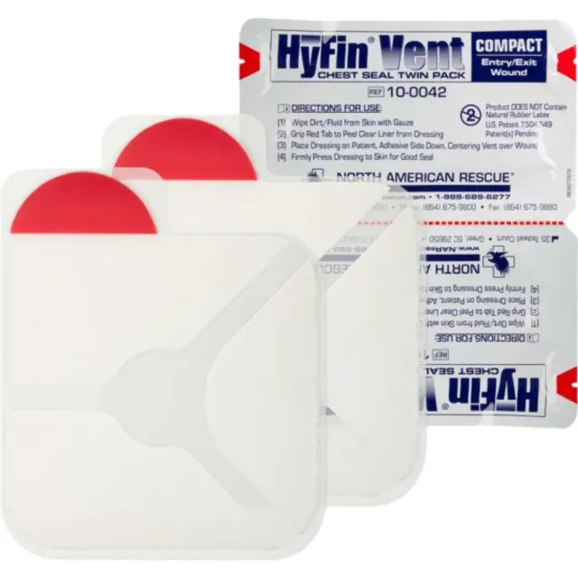 North American Rescue Genuine NAR HyFin Vent Compact Chest Seal Twin Pack,White