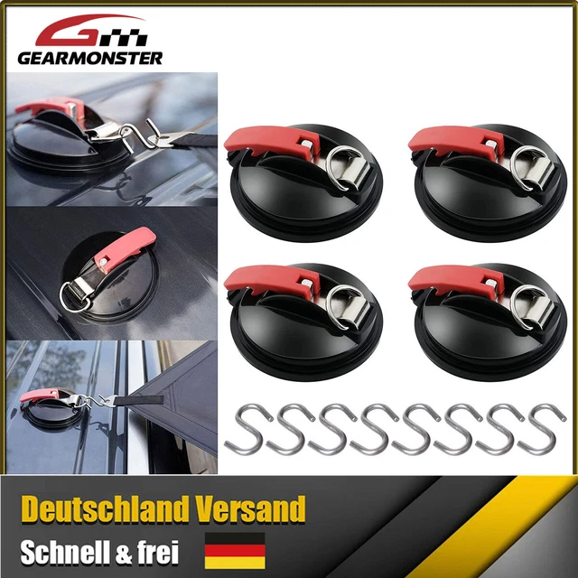 4x Saugnapf Befestigung mit 8x Ring Max.22 Kg Tragkraft Klappsauger Auto Camping