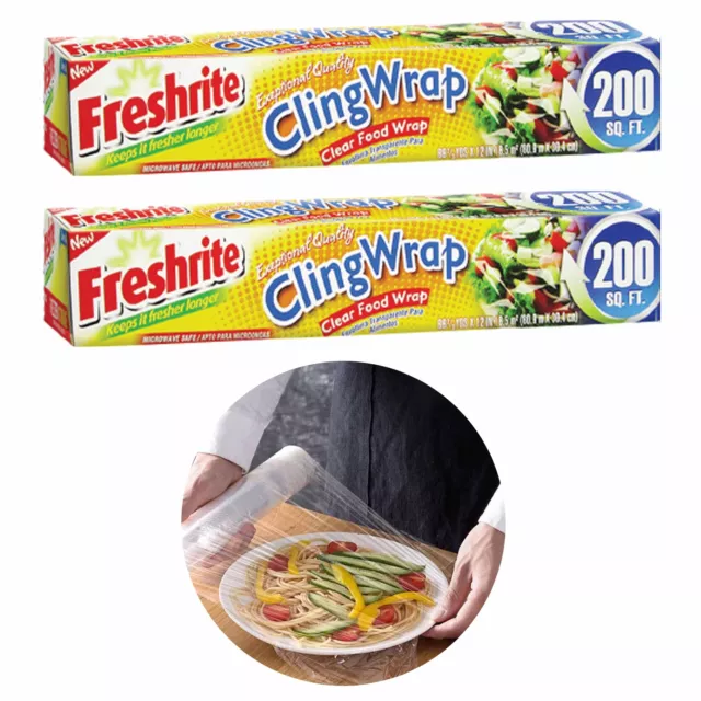 2Pk Plástico Cling Envolvente Elástico Comida Junta Fresco Claro No Tóxico 400