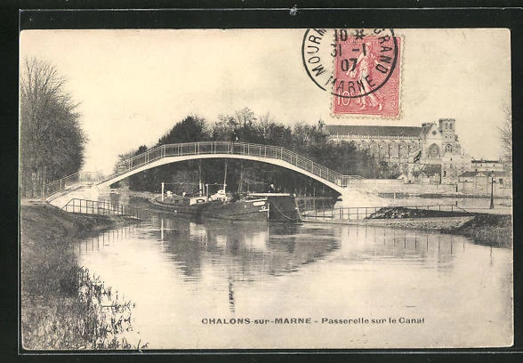 CPA Chalons-sur-Marne, Passarelle sur le Canal, 1907 bridge