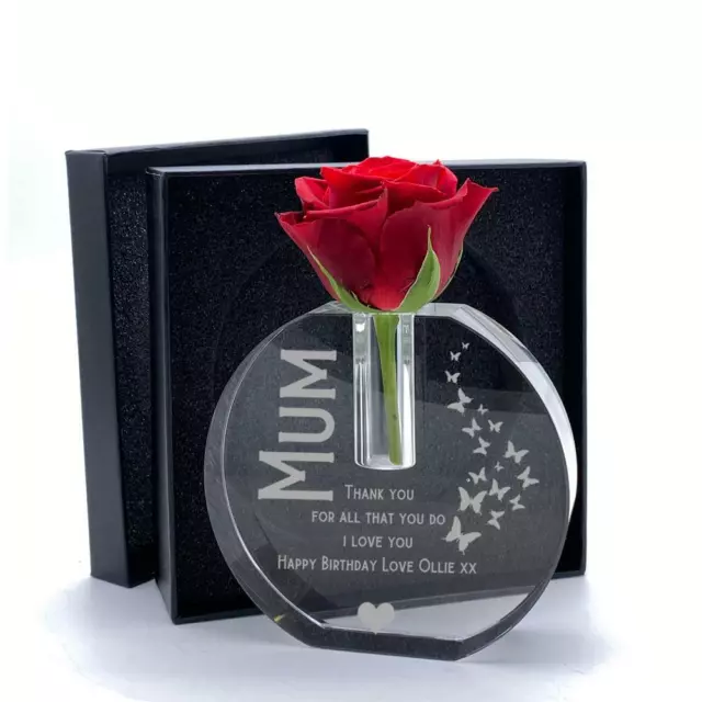 Personalised Mum Gift Crystal Glass Flower Vase With Engraving Gift Boxed FVS-1