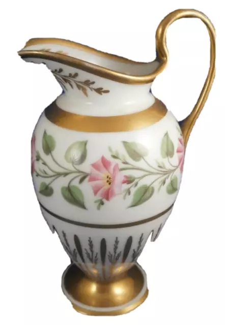 Antique 19thC Schlaggenwald Porcelain Floral Pitcher / Creamer Porzellan Kanne