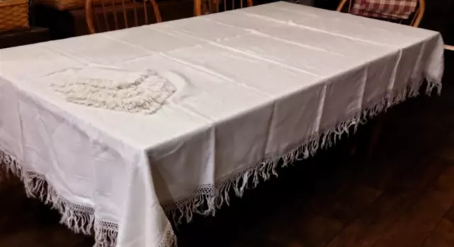 100" x 72" Victorian DOUBLE DAMASK LINEN geometric designTablecloth & 12 NAPKINS