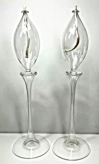 Vintage Set Firelight Glass "Waterlily"  12" tall Oil  Candle Lamp Hand Blown