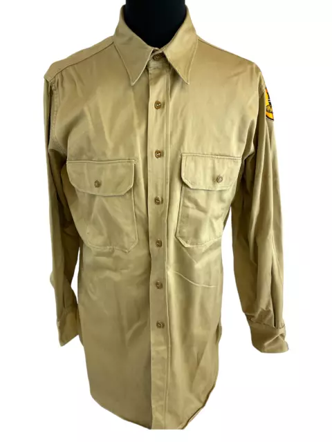 US Armoured Tank Destroyer Patch Tan Cotton Shirt Medium Size