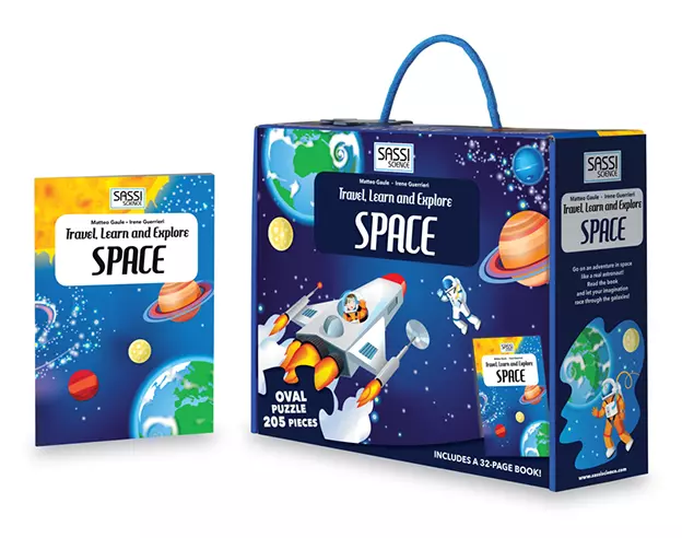 Sassi Travel, Learn and Explore - Puzzle and Book Set - Space 205 pcs STEM K-12