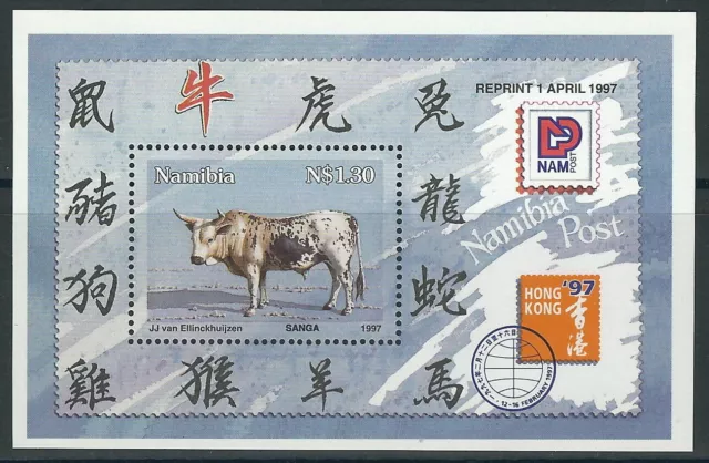 Namibia - HONG KONG 1997 Jahr des Ochsen m. Eindruck Block 26 postfrisch Mi. 832