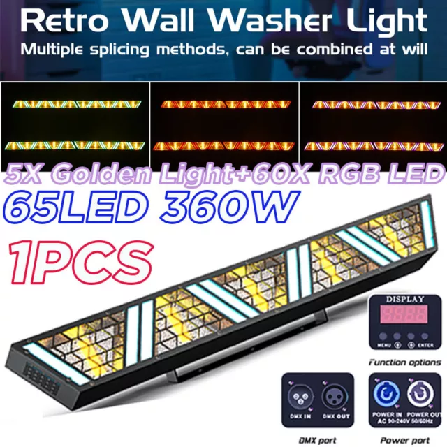 Retro Wall Wash Stage Light Bar Golden+RGB 65LED Strobe DMX Party Disco DJ Light