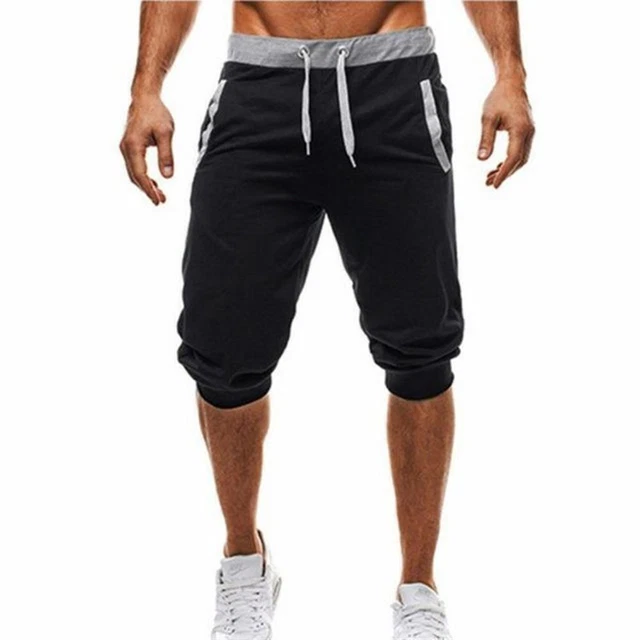 Mens Solid Drawstring Casual Shorts Cargo Shorts Combat Fitness Jogger 3/4 Pants
