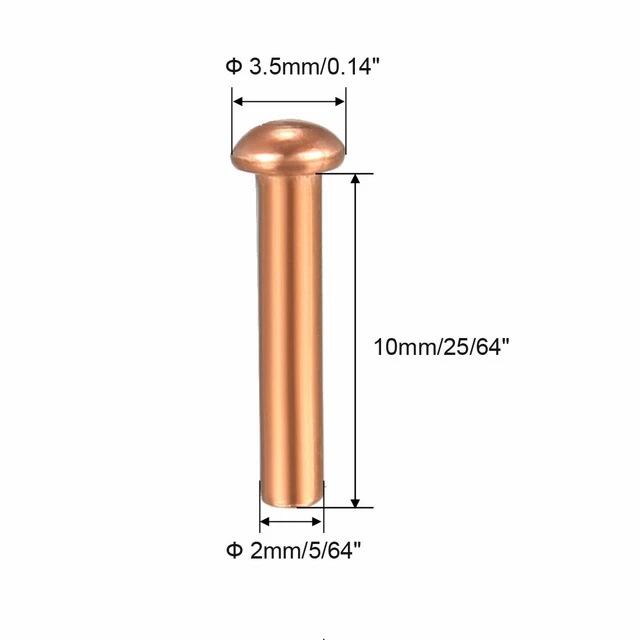 100Pcs 5/64" x 25/64" Tête ronde Cuivre Solide Rivets Attaches 2