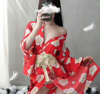 Women Sexy Kimono Dress Long Japanese Sakura Bathrobe Floral Sleepwears Cosplay